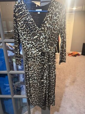 Charter Club Leopard Print Wrap Midi Dress - Brown, Black